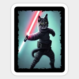 Fun Cat Print ~ AI Art ~ Fantasy Cat ~ Sci-fi Cat ~ Cats with Lightsabers Sticker